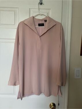Dana Buchman Silk Tunic Blouse Long Sleeve Top Blush Pink  pop-over sz 8